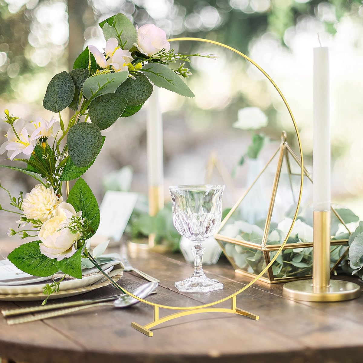 Sntieecr 5Pcs 12 Inch Metal Floral Hoop Centerpieces for Tables Metal Gold Riesling One Piece Stand Table Decorations Centerpieces for DIY Wedding Table Decorations Party Decorations