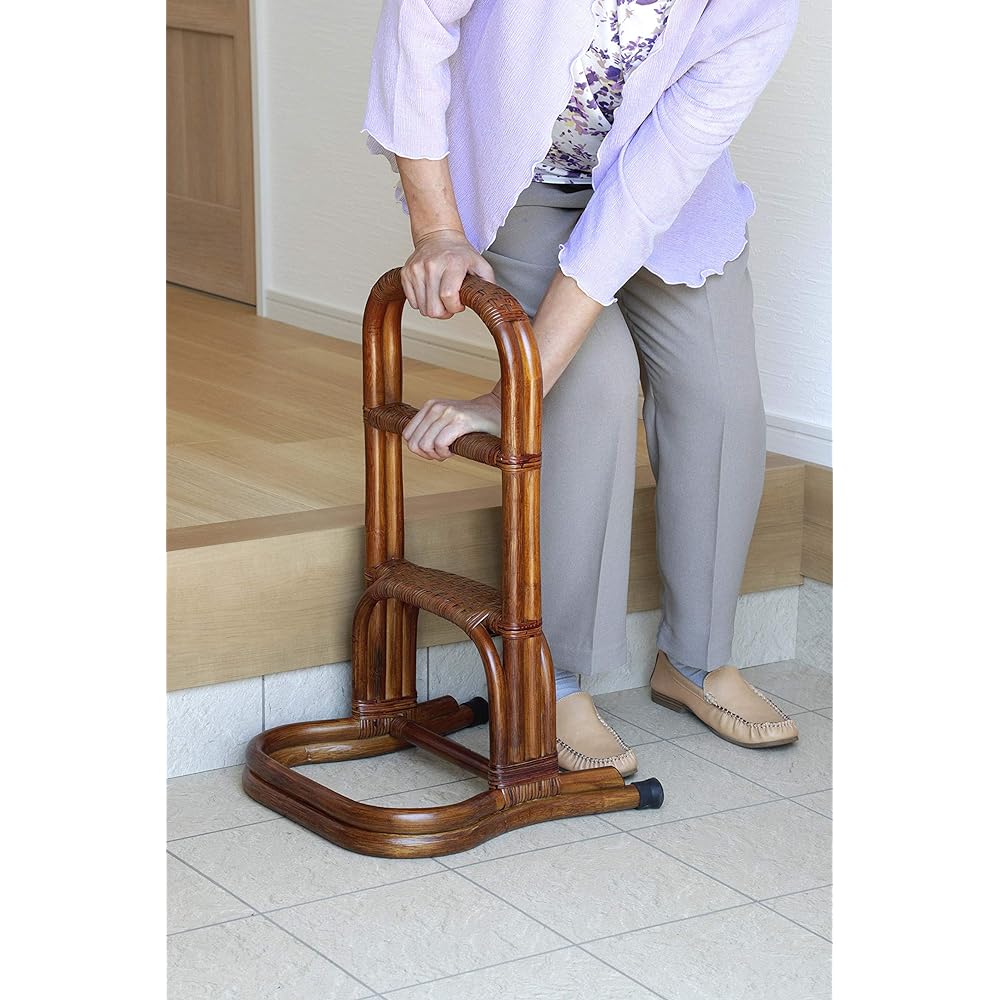 Otake Sangyo Standing Assist Handrail Entrance Stand Brown 36x38x60cm Standing Support Cane 3 Stage Handrail Rattan Rattan OT-204-1