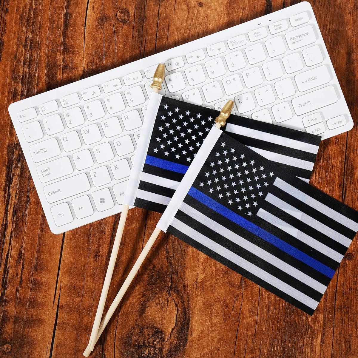 Thin Blue Line Police Small American Flags on Wooden Sticks Honoring Police Officers Police Officer Flags (12 Pack)