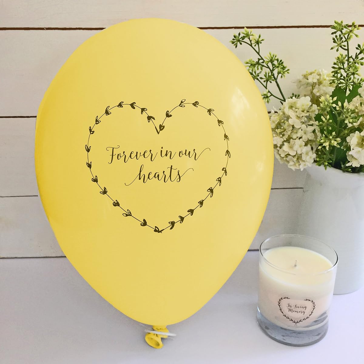 25 Yellow 'Forever In Our Hearts' Funeral Remembrance Balloons - 100% Biodegradable - by Angel & Dove