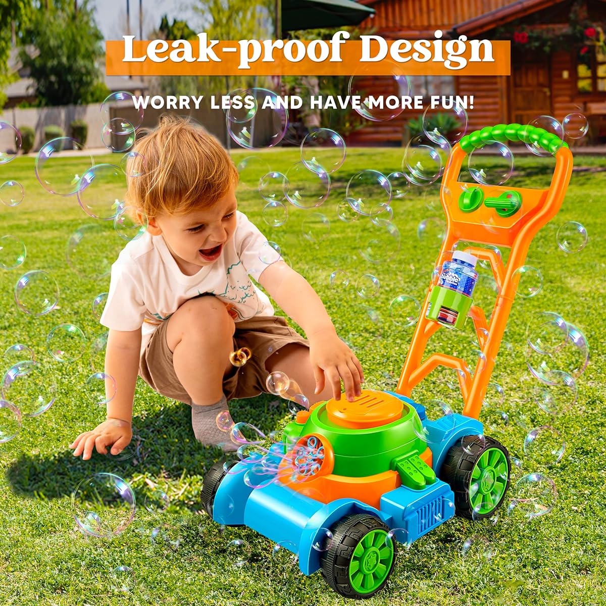 Sloosh Mower Bubble Machine Toy (Blue) Preschool Baby Boys Girls Summer Outdoor Backyard Toys Birthday Gifts Easter Basket Stuffers