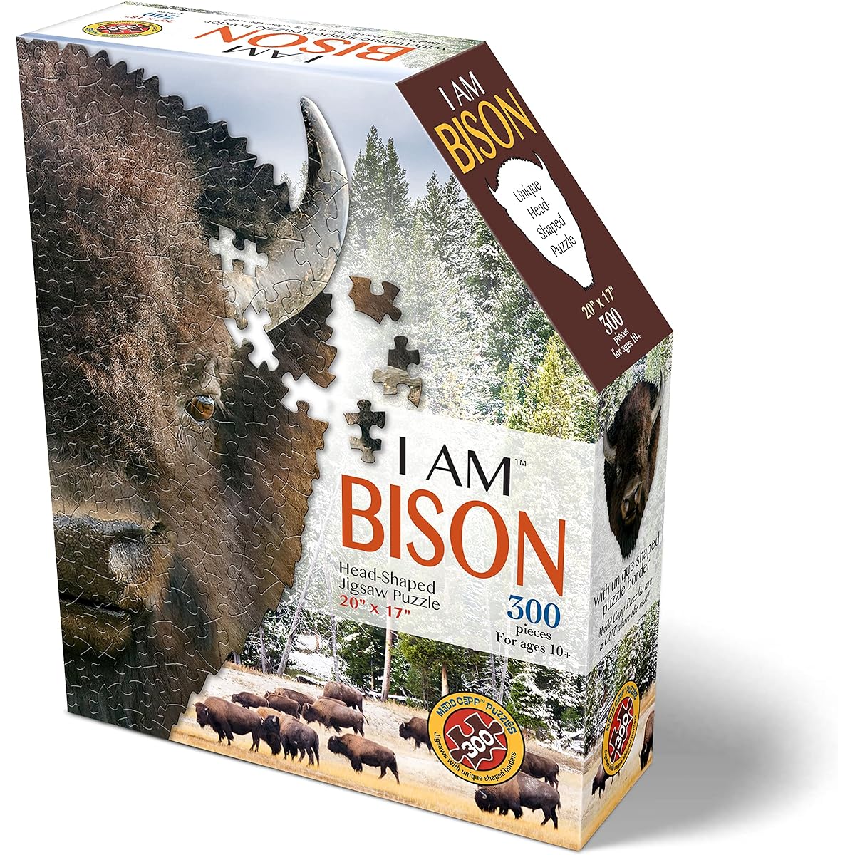Madd Capp BISON Jigsaw Puzzle 300 Piece for Ages 10+ 6015 Uniquely Shaped Border Challenging Random Cuts Deluxe 5-sided Box Fits on a Bookshelf Includes Educational Madd Cap Fun Facts