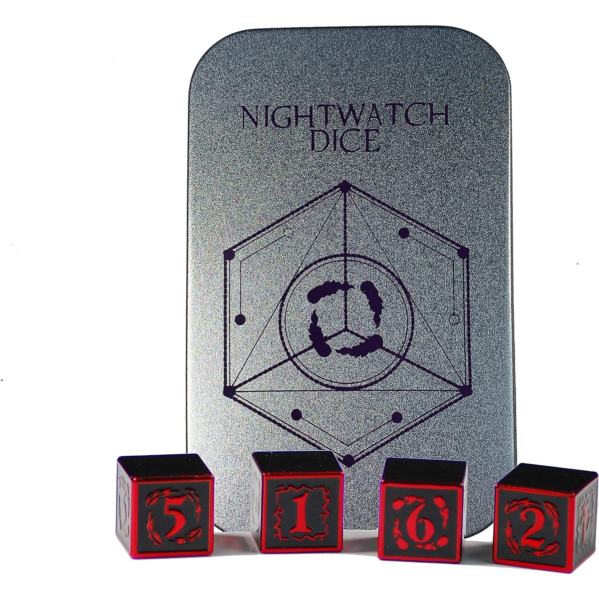 Fantasydice Night's Watch Large Red Metal Dice Set 4X D6 Polyhedral Dice with Metal Box for Dungeons & Dragons (D&D DND 5th Edition), Call of Cthulhu, Warhammer, Shadowrun, All Tabletop RPGs