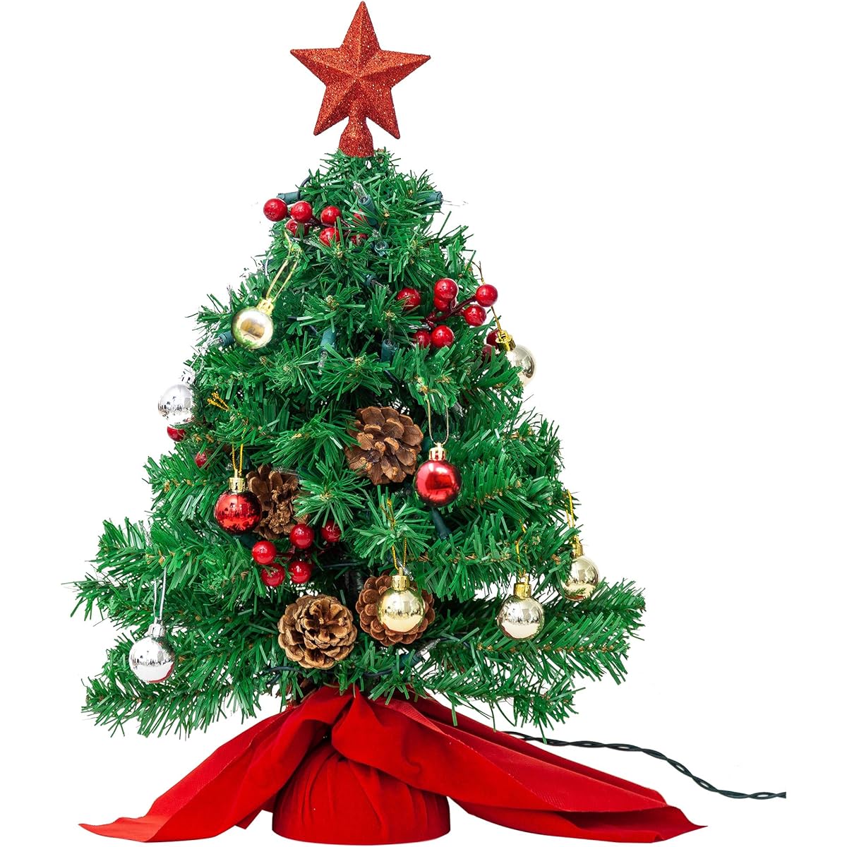 Joiedomi 23" Tabletop Christmas Tree, Artificial Mini Christmas Tree with LED String Lights and Ornaments for Christmas and New Year Decorations, Tree Decorations