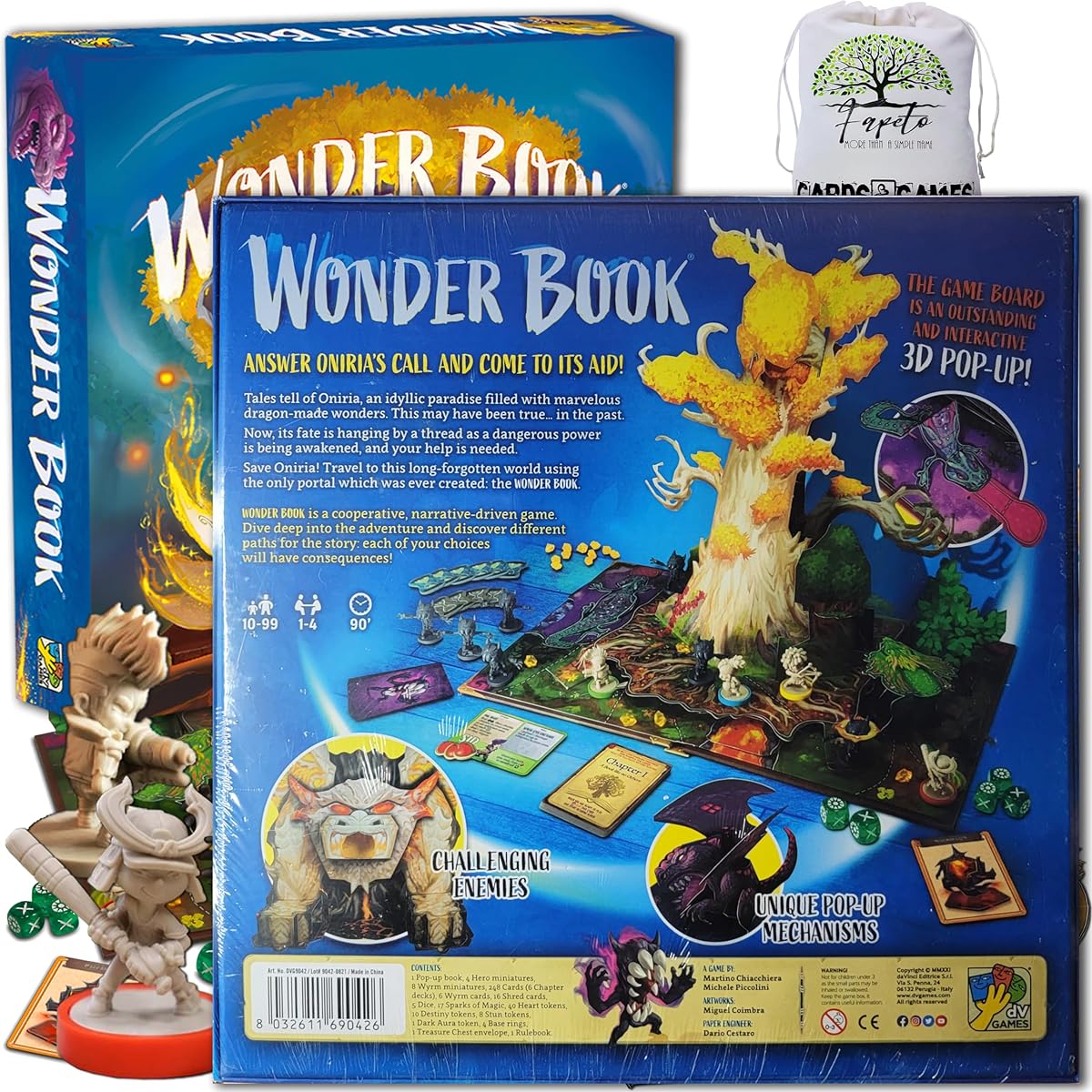 Fapeto More Than a Simple Name Cooperative Campaign Storybook of the World of Oniria Board Game Wonder Book with Random Color Drawstring Bag and 21 Hearts Compatible with Upgraded Tokens