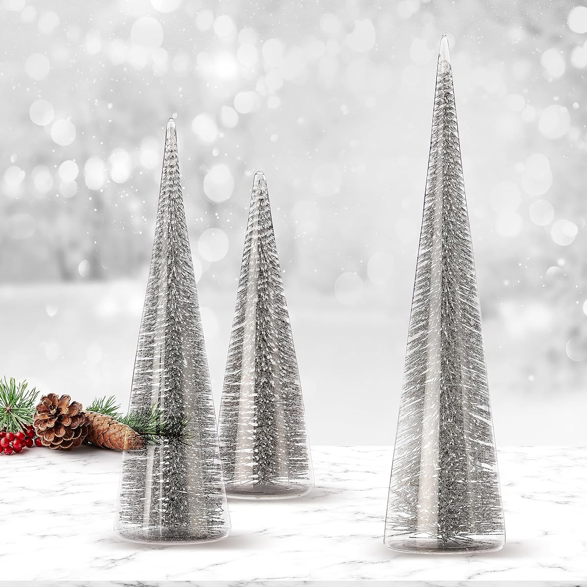 Regency International 7/11/13 inch Glass Tree Bristles, Set of 3, Silver