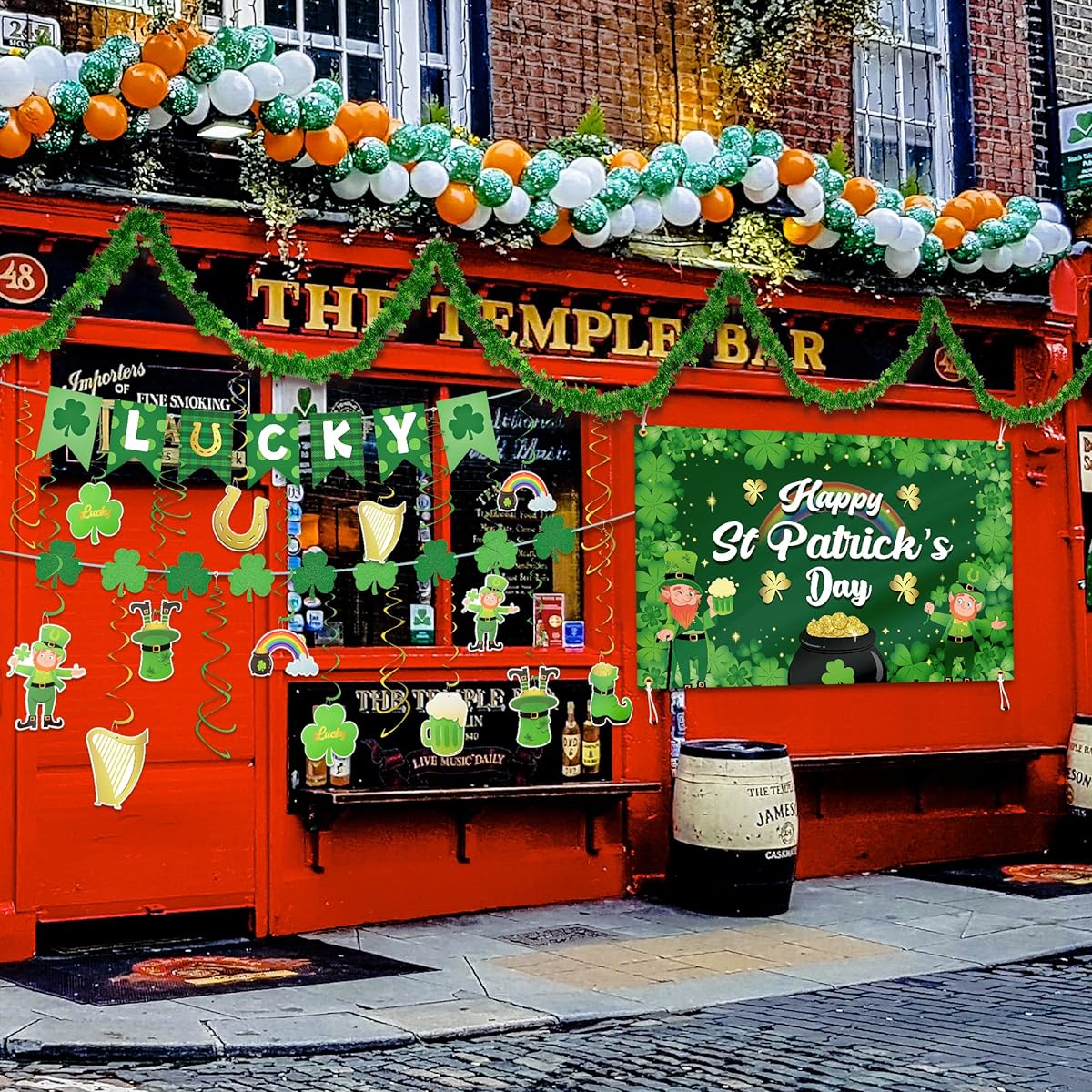St. Patrick's Day Decorations, St. Patrick's Day Shamrock Party Decorations, 16.4ft St. Patrick's Day Garland, Large St. Patrick's Day Backdrop Banner Hanging Swirls Irish Ornaments for Garden Porch/Patio Gifts