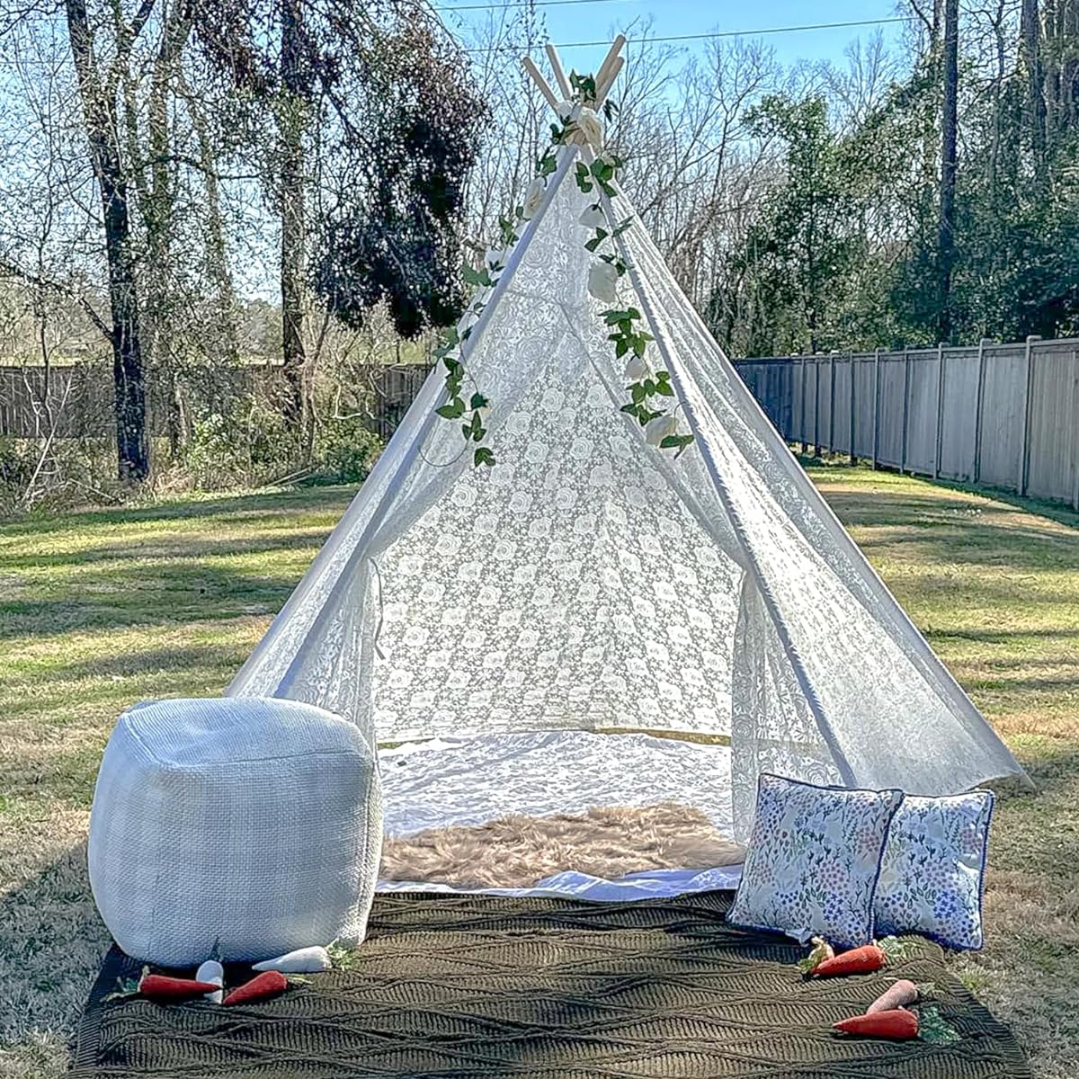 Avrsol Giant Teepee Tent for Adults Extra Large 85" Tall Luxury Lace - Teepee for Kids Adults Teepee Beach Tent Party Outdoor Wedding Teepee Tent Picnic Tent