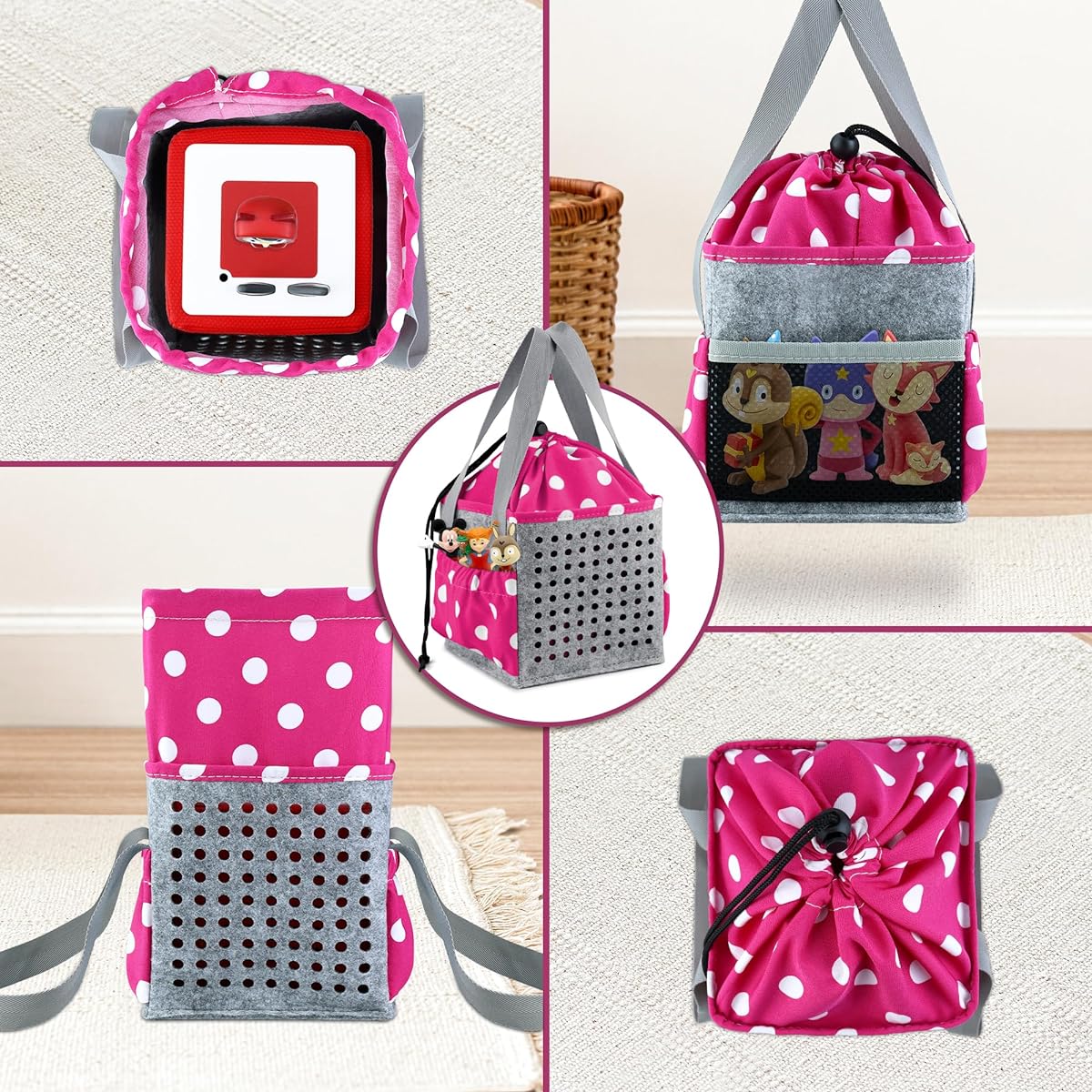 Annmore Tony Figure Case Carrying Bag Toniebox Headphones and Tony Character Storage Organizer Pink