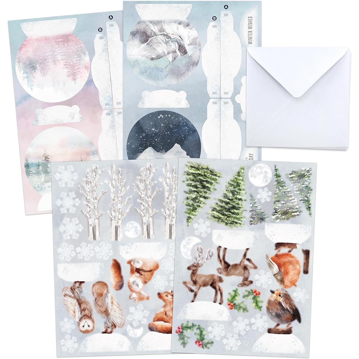 Katy Sue Watercolor Christmas Animals Die Cut Pop Up Cards - Create 12 Cards Featuring Robins, Reindeer, Foxes, and Owls 12 Cards 12 Elements & Watercolor Scenes 12 Envelopes