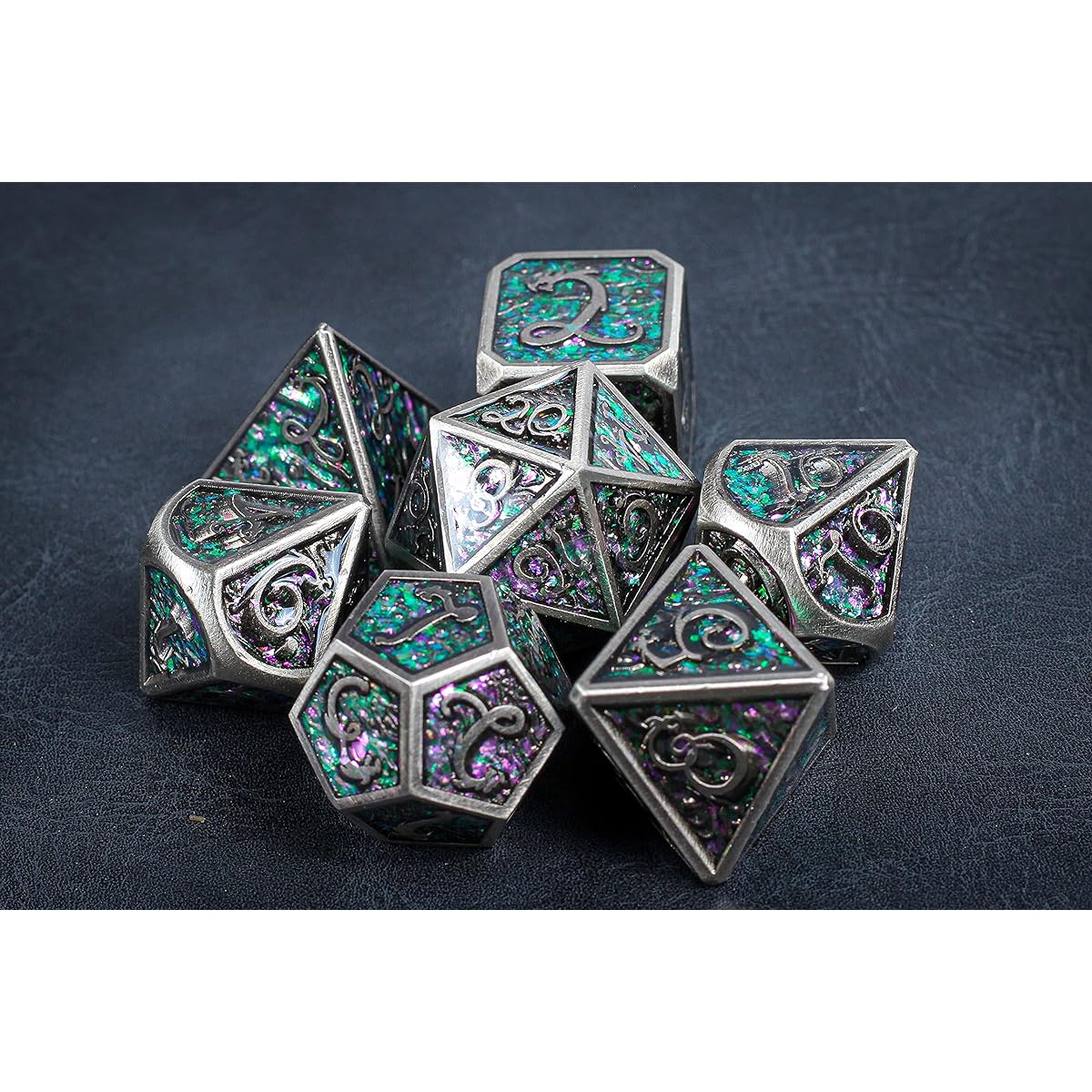 Mystic Forest Elven Forest DND Metal Dice Set Dungeons & Dragons Gifts D&D D Pathfinder Accessories D20 Polyhedral Resin Dice Metal Dice Tray Tower Bag Box
