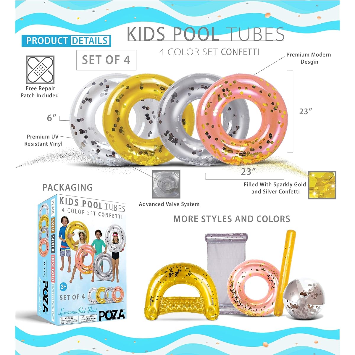 POZA - Kids Pool Tubes - Set of 4
