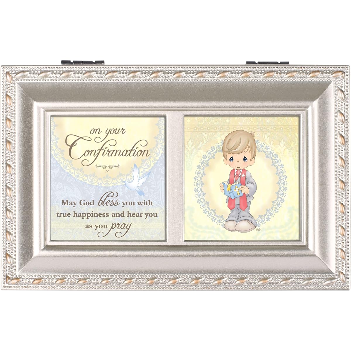 Precious Moments Confirmation Boy Silver Music Box Plays Amazing Grace