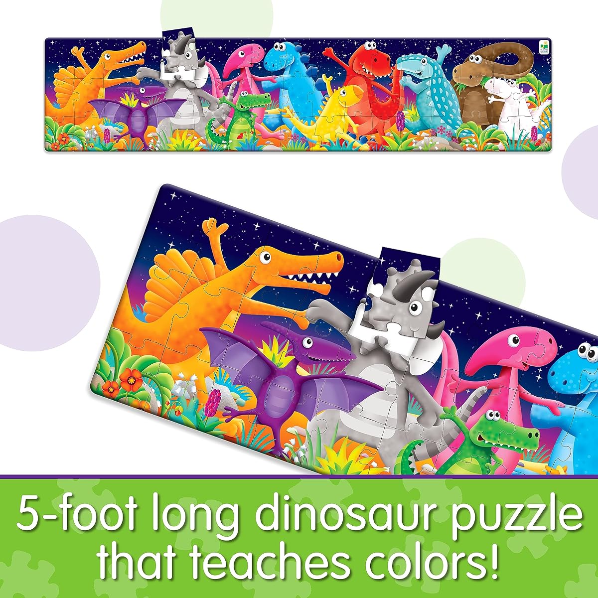 The Learning Journey Long & Tall Puzzle - Color Dancing Dinosaurs - 5' Long Color Educational Puzzle