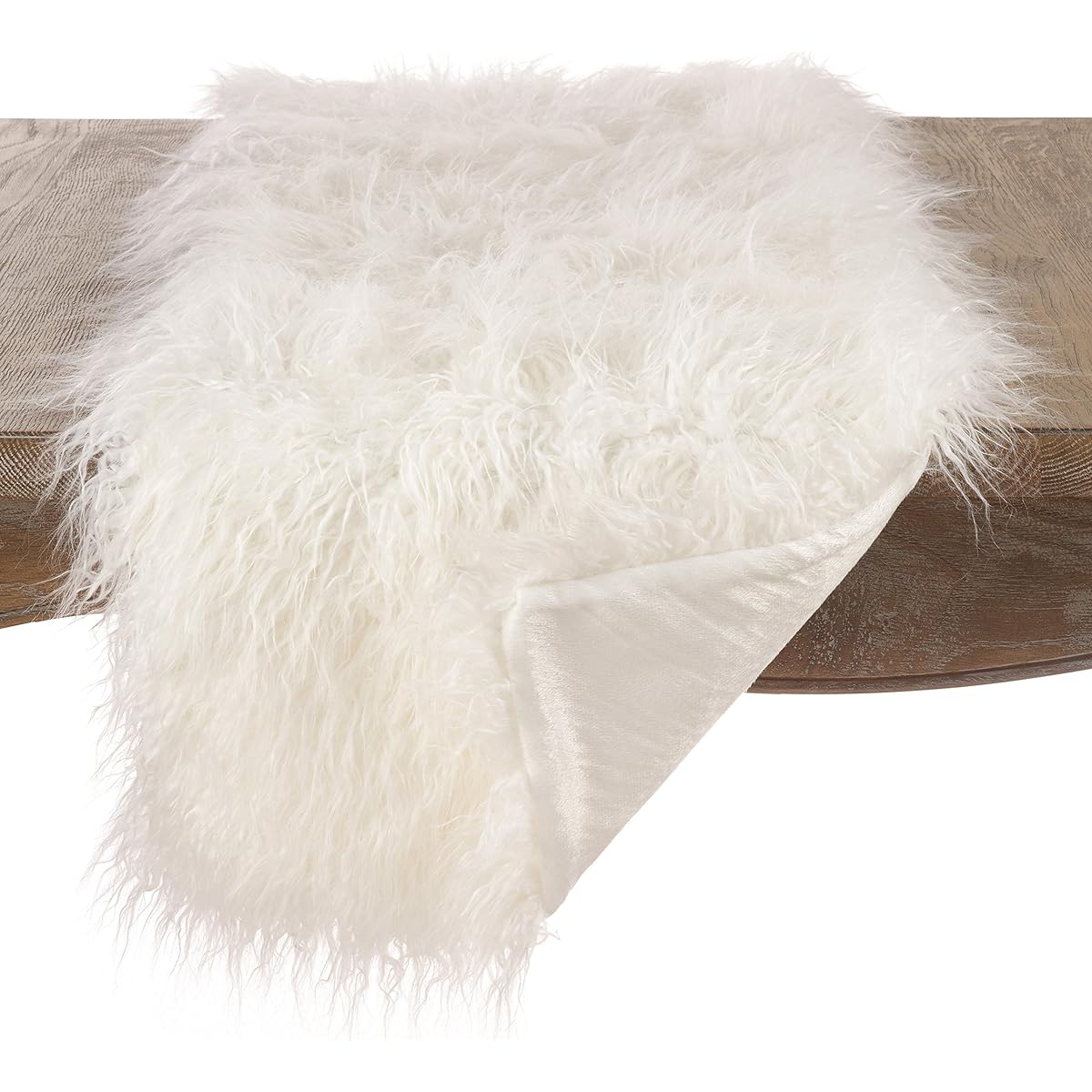 SARO LIFESTYLE 706.I16108B Faux Mongolian Collection Fur Design Acrylic Runner 16" x 108", Ivory