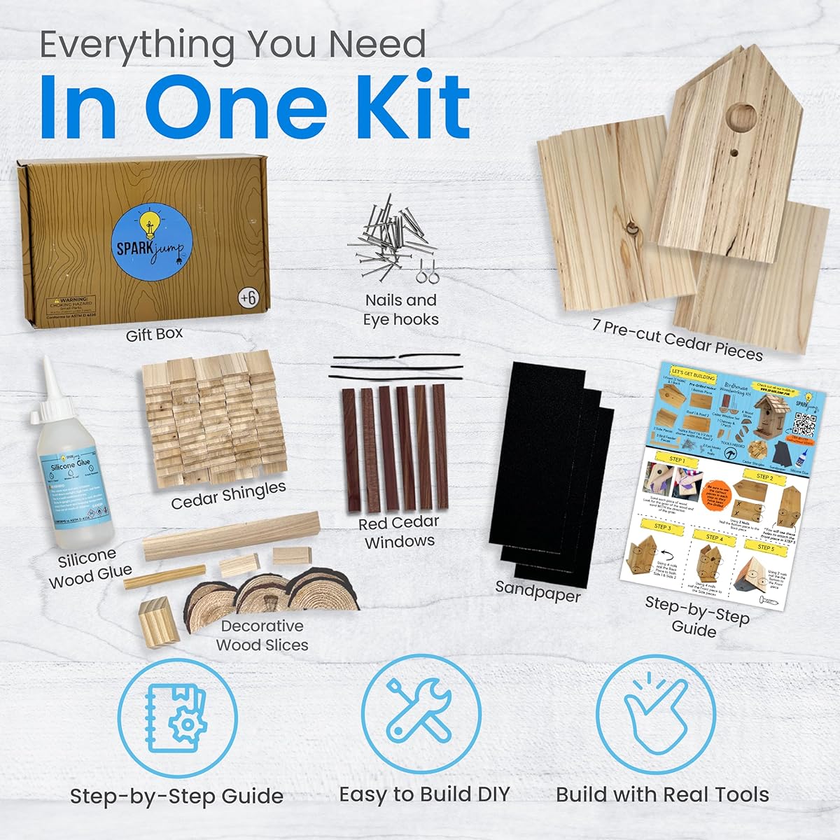 SparkJump Premium Birdhouses | Birdhouse Kits for Kids | Birdhouse Kits for Kids | DIY Woodworking Kids Birdhouse Kits | Birdhouse Kits for Adults | Made in the USA Wooden Building Kits