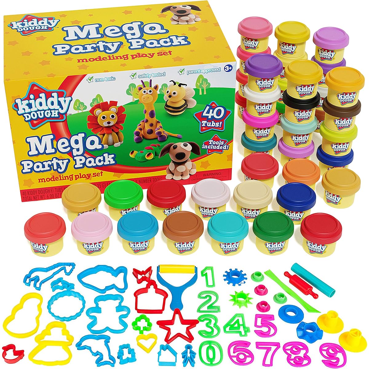 (40 Pack Of Dough) - KIDDY DOUGH 40 Pack Of Party Favours Dough (30ml) + 40 Dough Tools