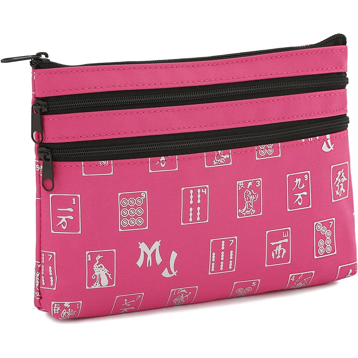 Mah Jongg Fuchsia Logo Pattern 3 Zipper Mah Jong Purse for Mahjong Card