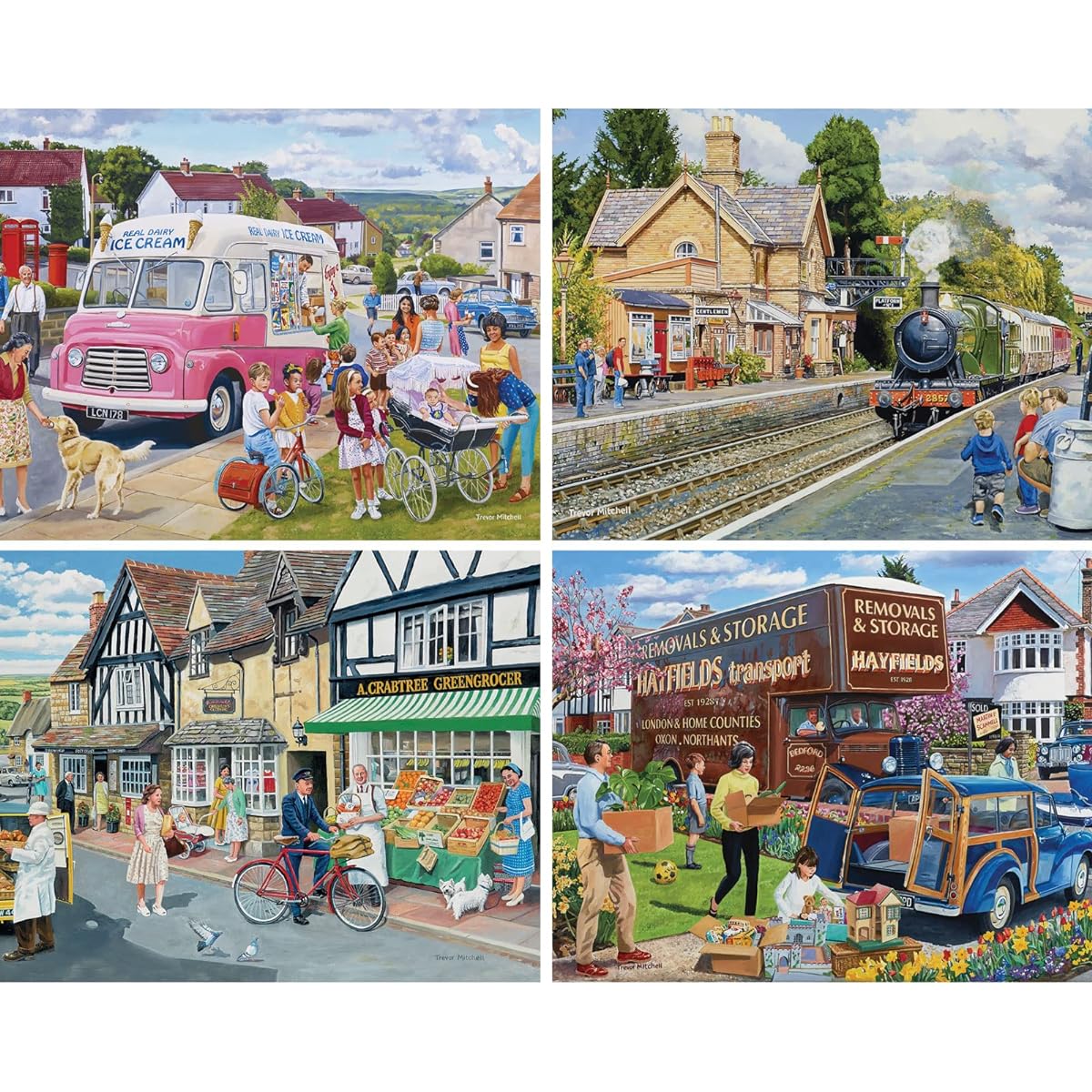 Bits and Pieces - 4-in-1 Multipack 500 Piece Jigsaw Puzzle for Adults - 500 Piece Village Memories Puzzle Set Bundle Trevor Mitchell - 16" x 20" (41cm x 51cm)