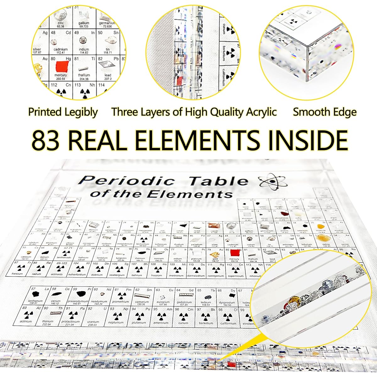 Periodic Table with Real Elements Inside Amber Lighted Stand Acrylic Periodic Table of Elements Poster Crafts Decoration Teacher Chemistry Gift for Kids Adults Students Teachers Science Enthusiasts