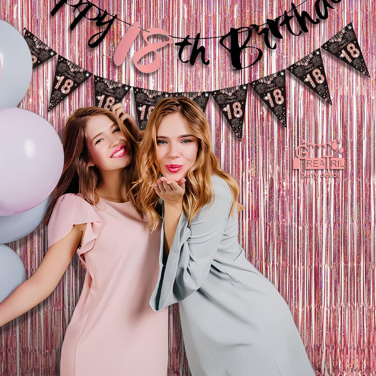 GREATRIL Rose Gold Tinsel Party Backdrop Glitter Foil Fringe Curtains Party Decorations Photo Booth Backdrop Birthday Theme Party Decorations 1m x 2.5m Set of 2