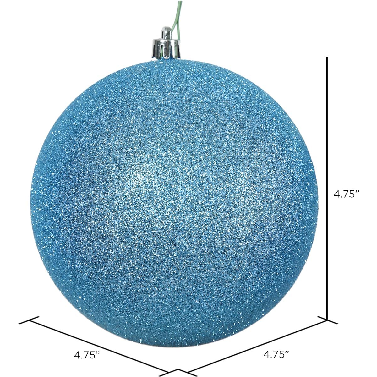 Vickerman N591212DG Glitter Ball Ornaments with Shatterproof UV Resistant, Pre-Drilled Cap Protection & 6" Green Floral Wire, 4 Per Bag, 4.75", Turquoise