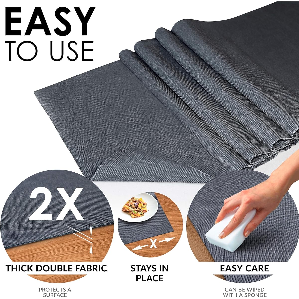 ArtanHome Dark Grey Table Runner - Double Sided Farmhouse Table Runner for Dining Room Table Decor, Dresser Cover, Bedroom, 14 x 72 Inch, Wrinkle Free, Washable, Cotton Polyester Cloth