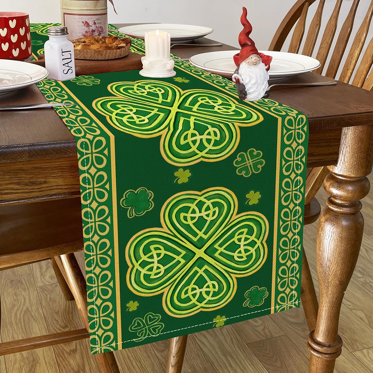 BREVITON St. Patrick's Day Shamrock Table Runner Green Clover Holiday Home Kitchen Dining Table Decor 13x72 Inch