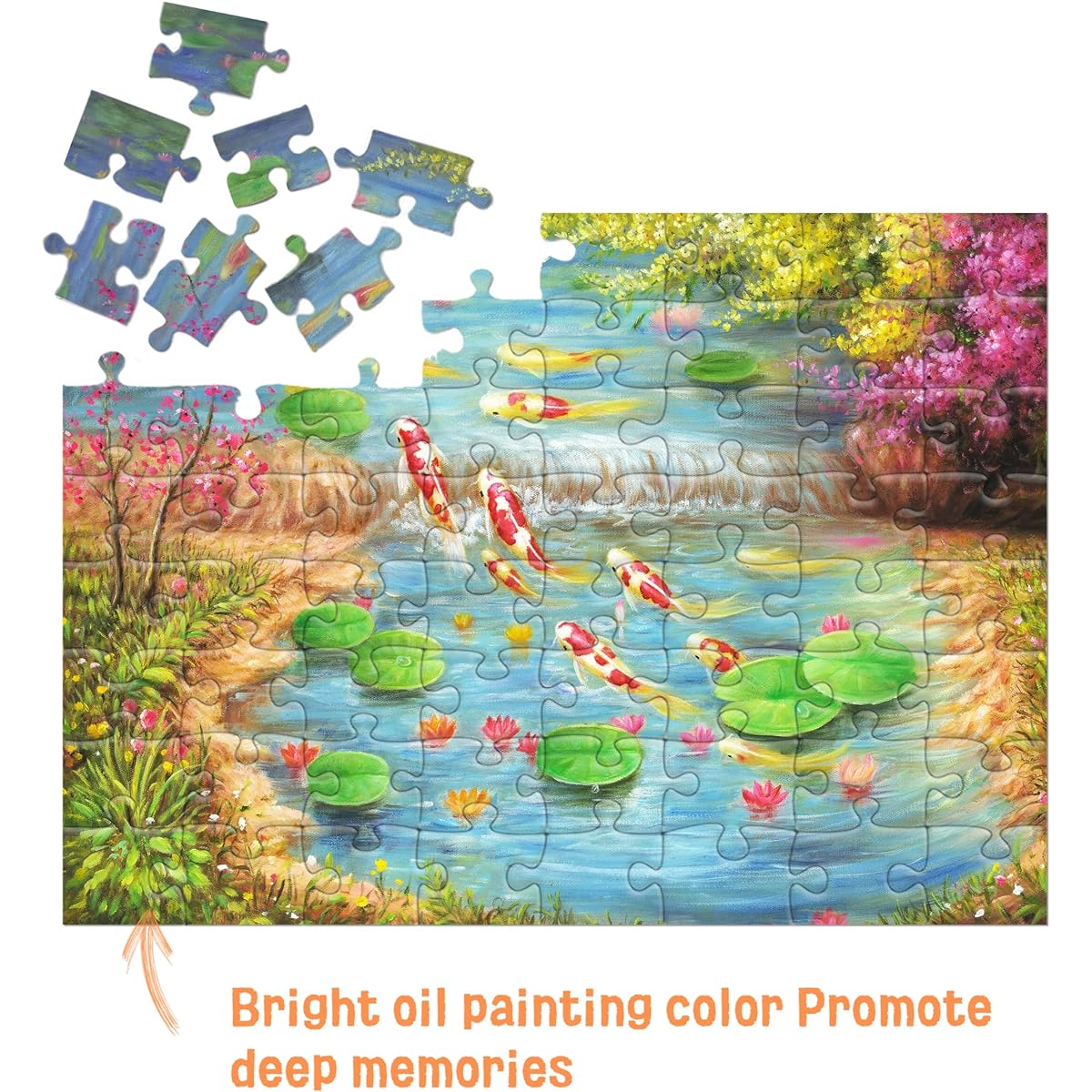 Dementia Puzzle 64 Large Piece Jigsaw Puzzle Dementia Activities for Elderly or Elderly Alzheimer's Patients - Lotus and Koi