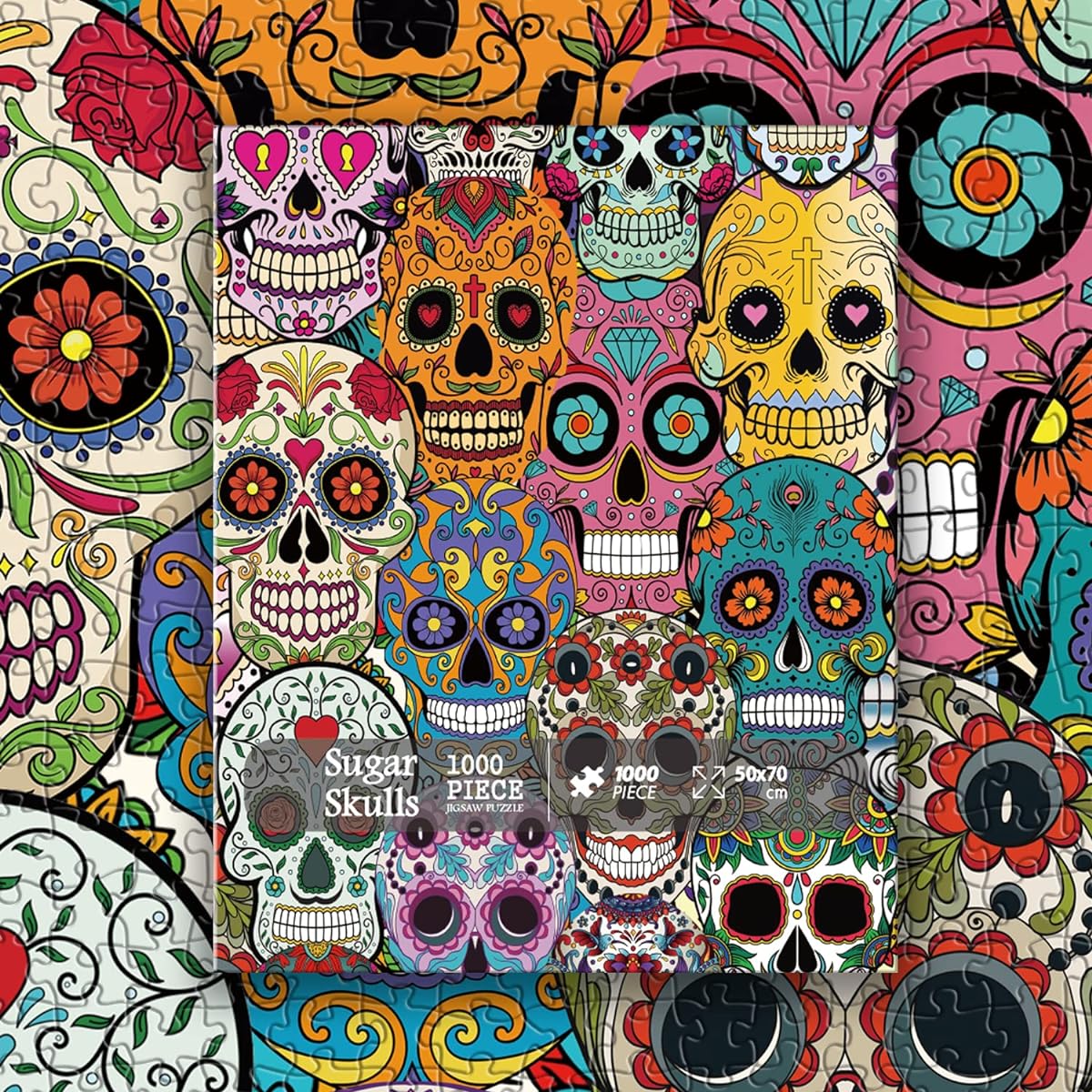 Day of the Dead Sugar Skull Puzzle for Adults 1000 Piece Halloween Horror Skeleton Puzzle Mexican Sugar Skull Poster Dia De Los Muertos Jigsaw Puzzle Grateful Dead Skull Decor