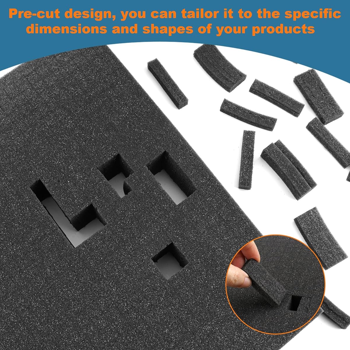 Apart Foam Inserts 2 Sizes Pick and Pluck Foam Plaque Pre-Cube Sheet Foam Tray with Bottom Tool Box Board Game Box Case Storage Drawer 4 Pieces (Black)