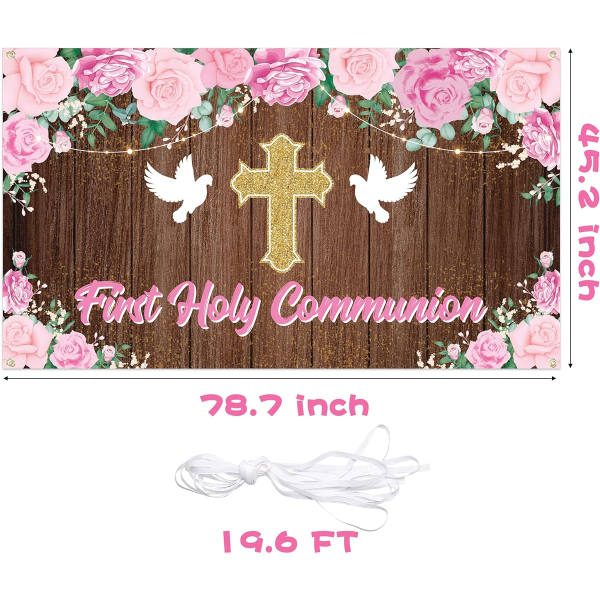 CUweipeng XtraLarge First Communion Background Banner Pink Girl God Bless Baptism Party Decoration First Communion Confirmation Baby Girl Baptism Devotion Photo Props Backdrop 78.7 x 42.5 inches