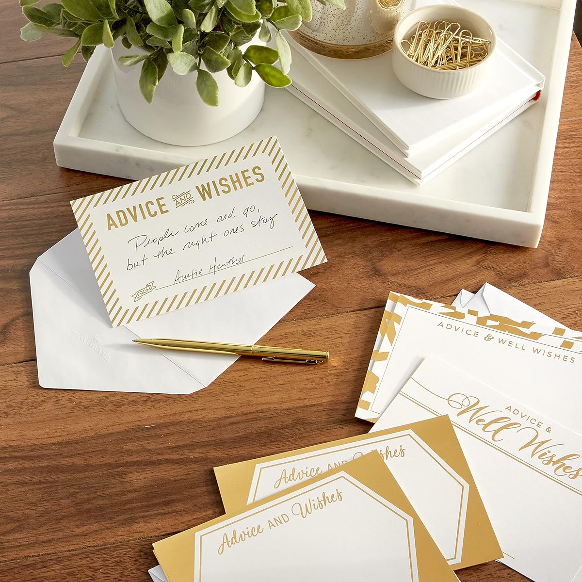 Hallmark Wedding Advice and Well Wishes Note Cards Gold and White (Pack of 36)