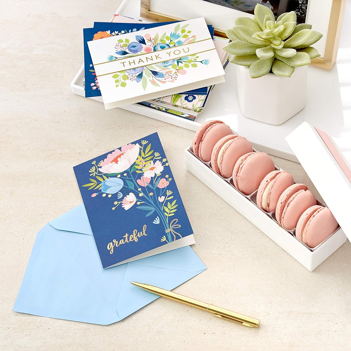 Hallmark Thank You Cards Assortment Folk Flower Thank You Notes with Envelopes, 36 Count