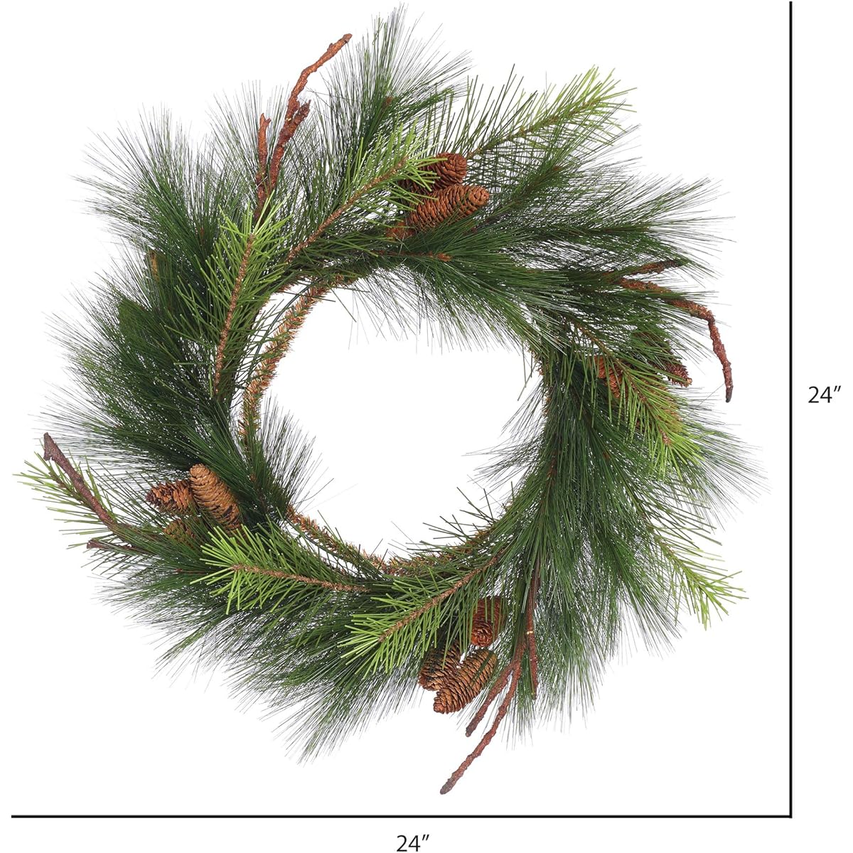 Vickerman 24 Inch Bavarian Pine Artificial Christmas Wreath No Lights Faux Pine Christmas Wreath Indoor Seasonal Home Decor
