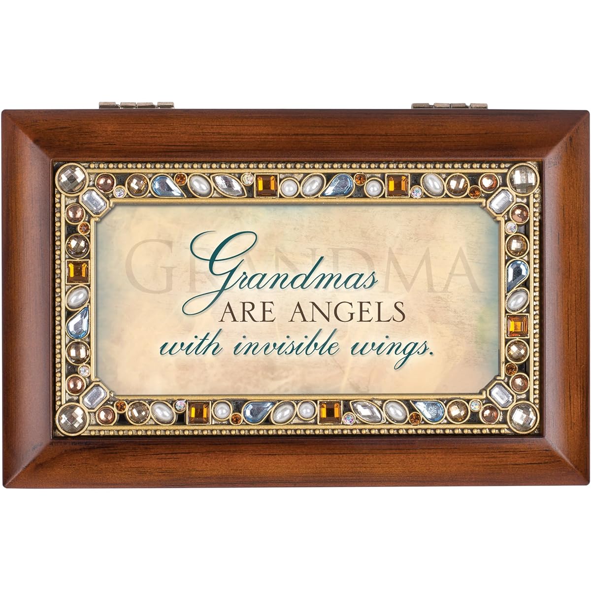Cottage Garden Grandmas are Angels, Wooden Miniature Music Box with Jeweled Item, The Wind Plays Beneath My Wings