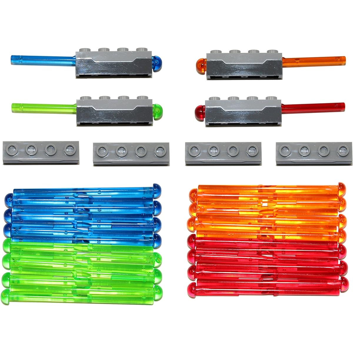 LEGO Parts & Pieces: Grey 1x4 Spring-Loaded Dart Shooter with Ammo x8