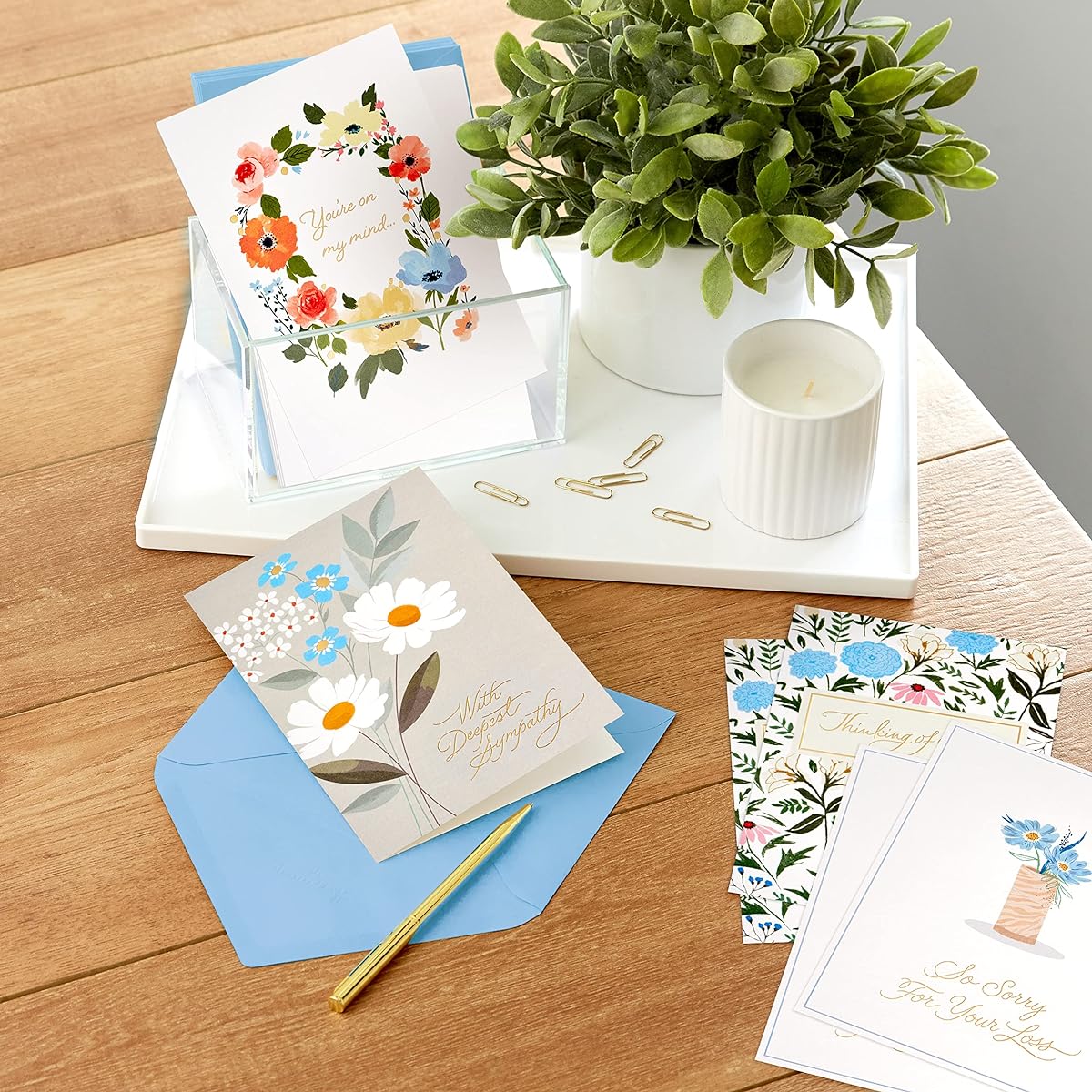 Hallmark Sympathy Card Assortment Painted Flowers Set of 16 with Envelopes