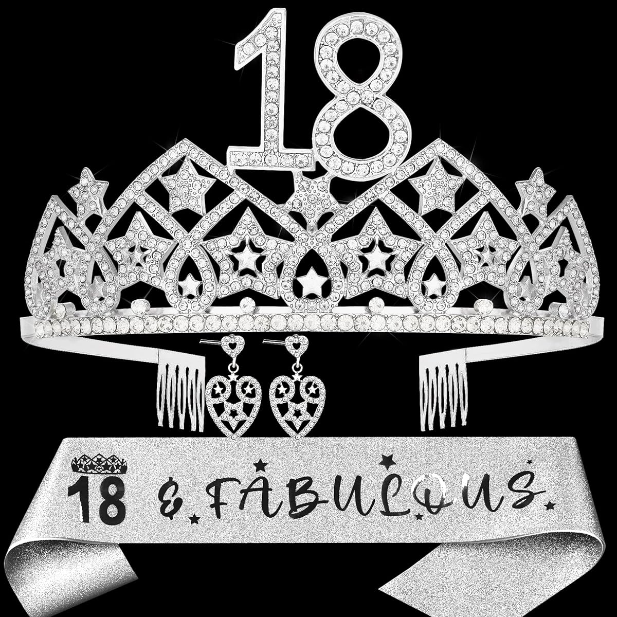 18th Birthday Gift,18 and Fabulous Sash,18th Bday Tiara,18 Year Old Girls Gift,18th Birthday Crown,18th Birthday Tiara and Sash,18th Birthday Party Decoration for Girl,18th Birthday Supplies for Girl