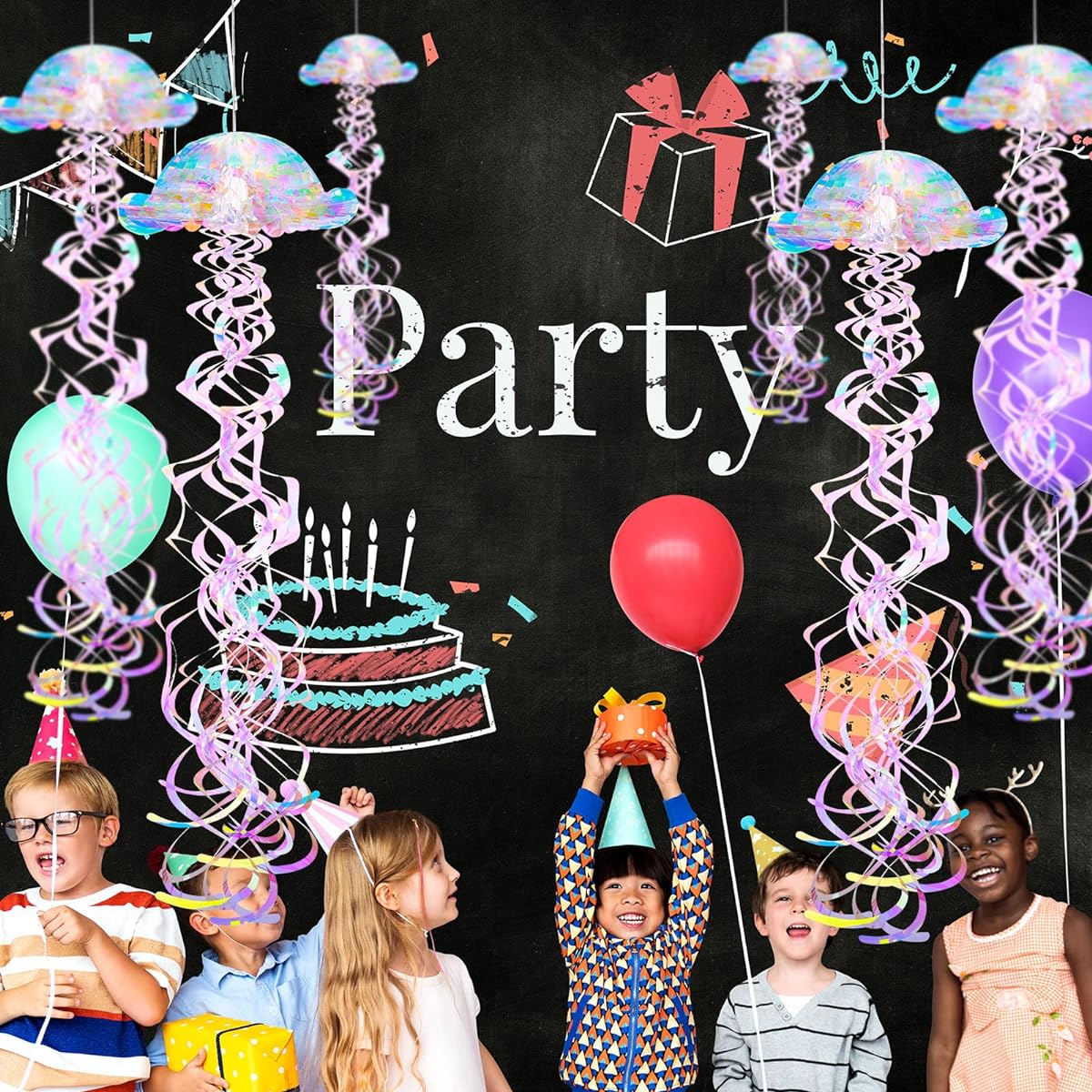 Cunno Glitter Iridescent Clear Jellyfish Party Decorations Hanging Under The Sea Party Decorations Jellyfish Decorations Ocean Birthday Baby Shower Bachelorette Party Supplies (6 Pieces)