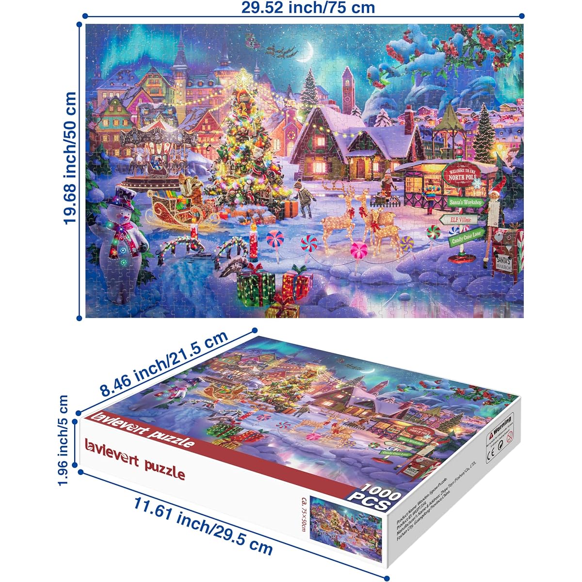Lavievert 1000 Piece Jigsaw Puzzle Game for Adults and Kids - Snowy Christmas Eve