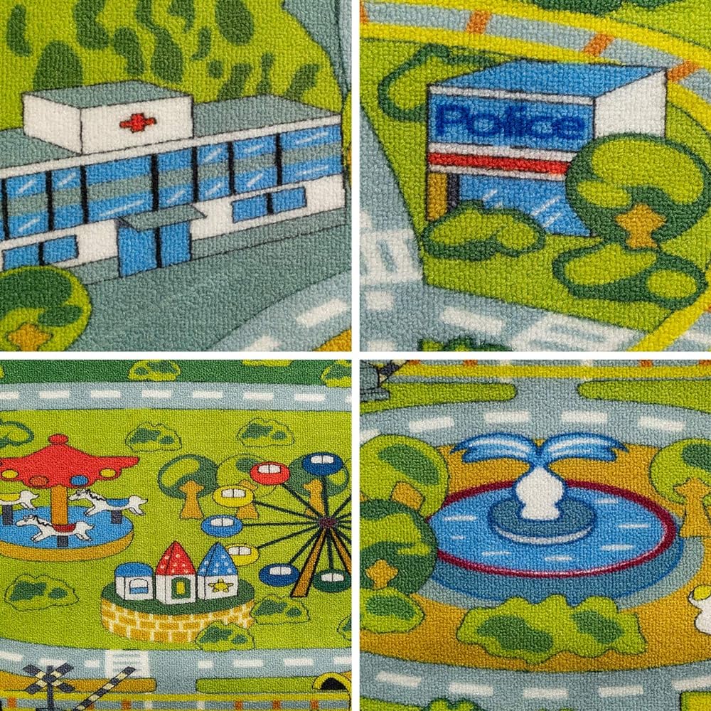Washable Kids Rug Children's Room Rug Mat Roadmap 2 133х190 1.5 Tatami Green Foldable