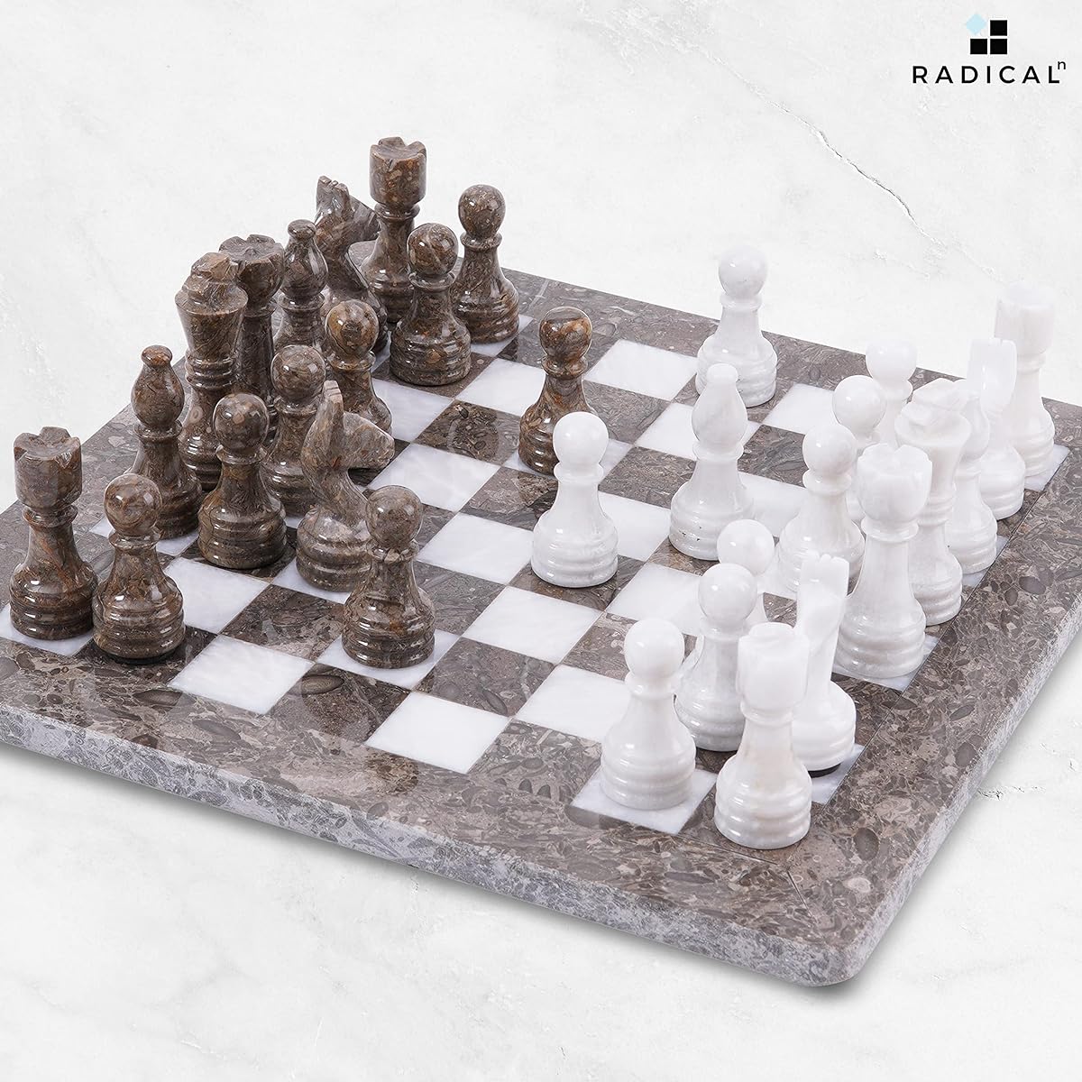 RADICALn Handmade Marble Gray Ocean & White Weighted Popular Playboard Chess Game Set for Adults - New Tournament Gift Style Classic Chess Set