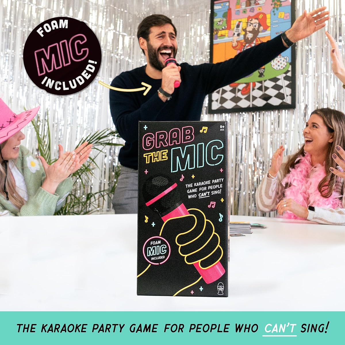 Exciting Grab the Mic - Family Karaoke Game for Ages 8+, 2-10 Players - Board Game for Bad Singers - 250 Lyric Cards for Fun Fun Game Nights, Birthday Parties, Kids Gifts