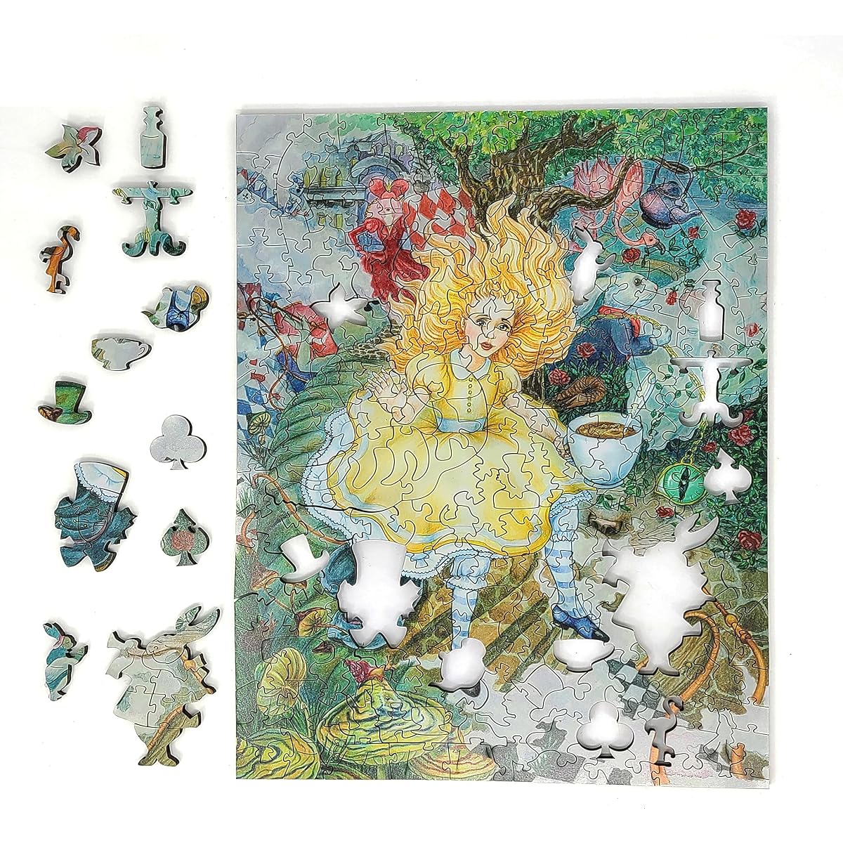 Wooden Jigsaw Puzzle for Adults with Uniquely Shaped Pieces - Made by FoxSmartBox - 250 Pieces - Alice's Fantasy