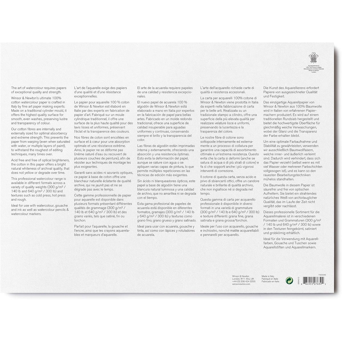 Winsor & Newton Professional Watercolor Paper Block, 12" x 16", Rough