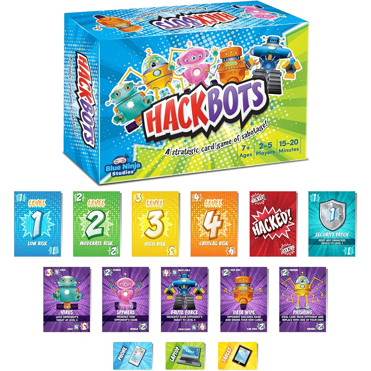 Blue Ninja Studios Hackbot - Award Winning Easy Strategy Card Game with Robots - Family Party Game for Kids, Teens and Adults, Ages 7+, 2-5 Players