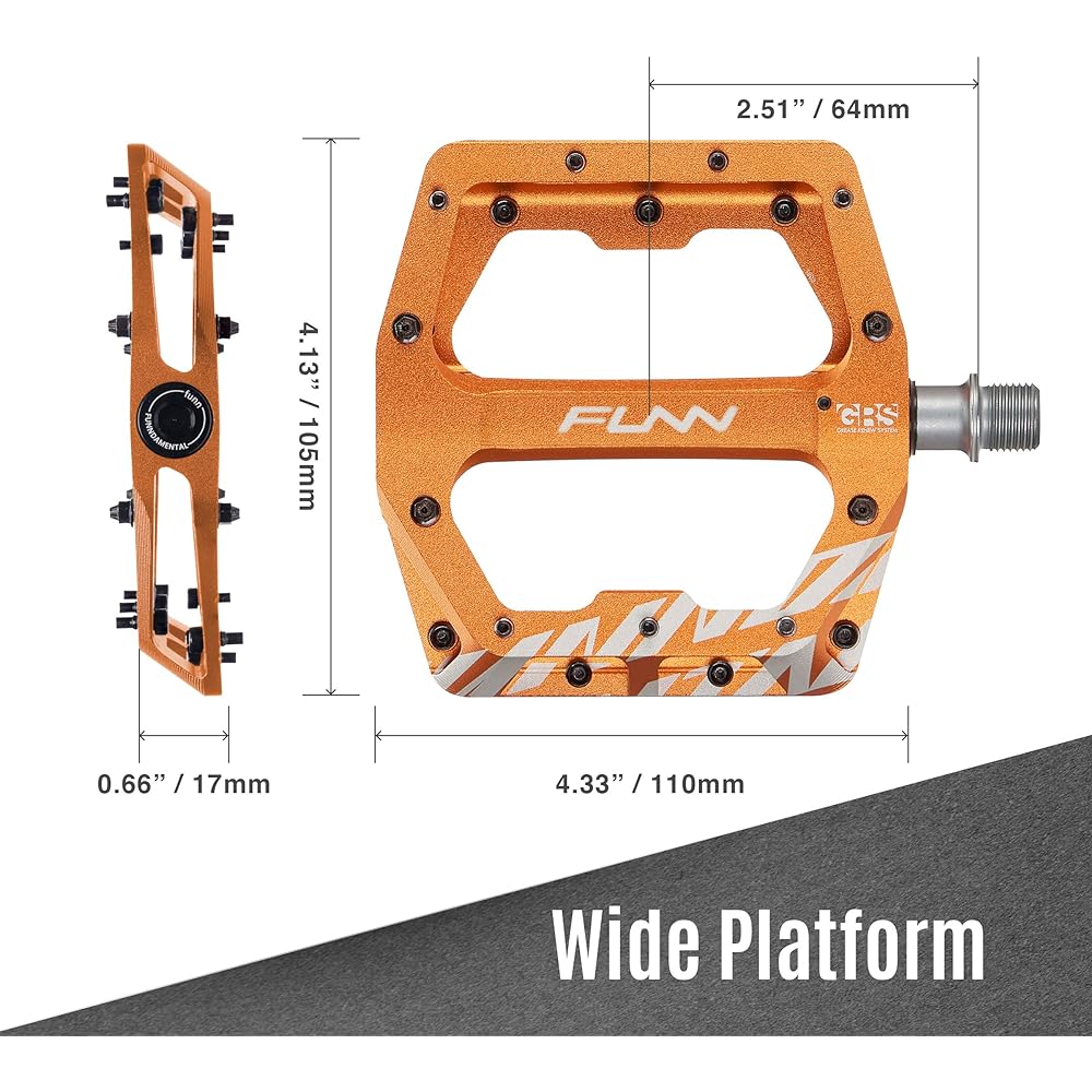 Funn Fundamental MTB Pedals - Lightweight Large Area Flat Pedals - Applicable to Mountain Bikes, Road Bikes, Cross Bikes, BMX Bikes, Gravel Bikes Bicycle Pedals - 9/16" Steel Axle