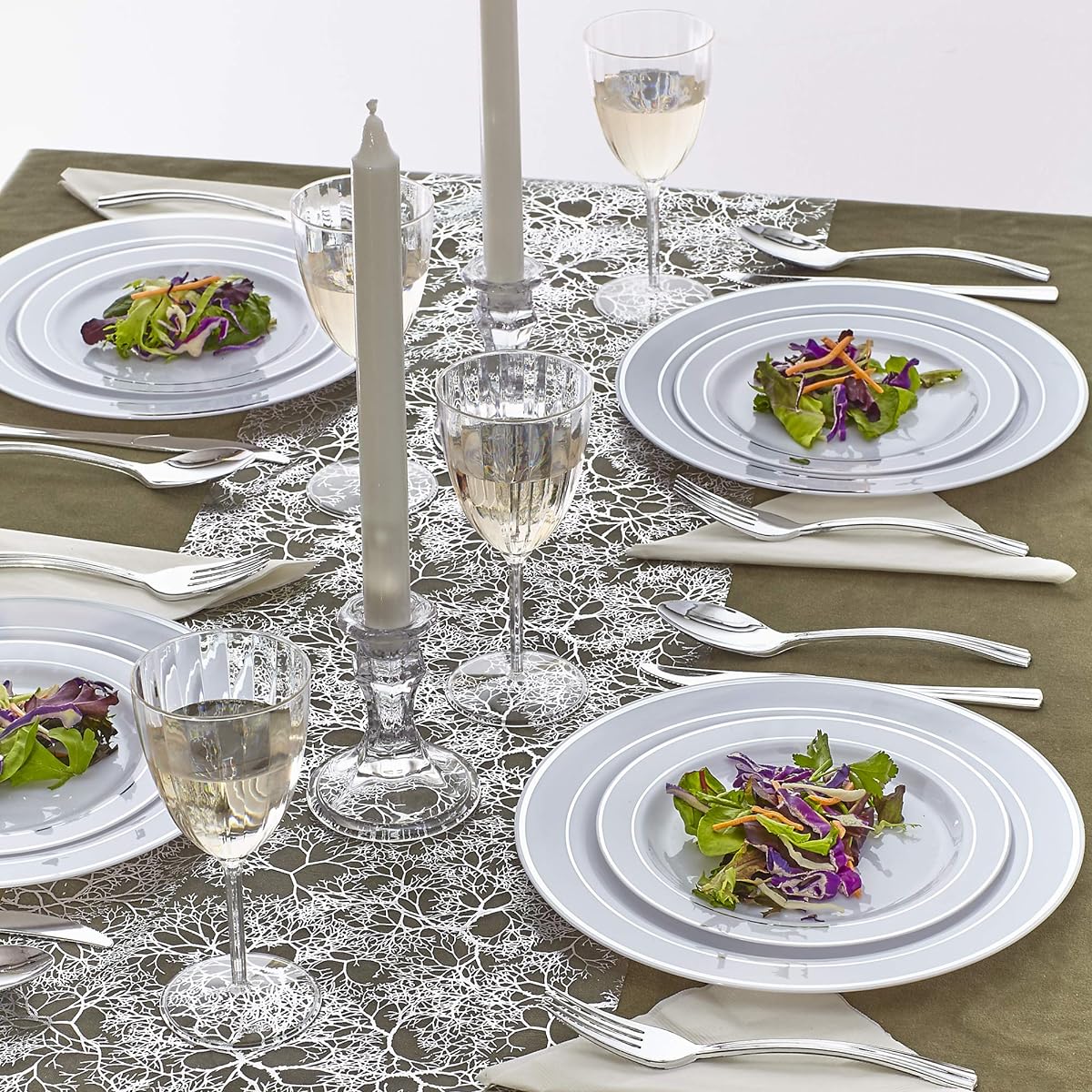 Silver Spoons Branches Design Runner Cloth Luxury Wedding and Dining Table Decor 12" x 108", 3 Piece (Shiny Sparkle)