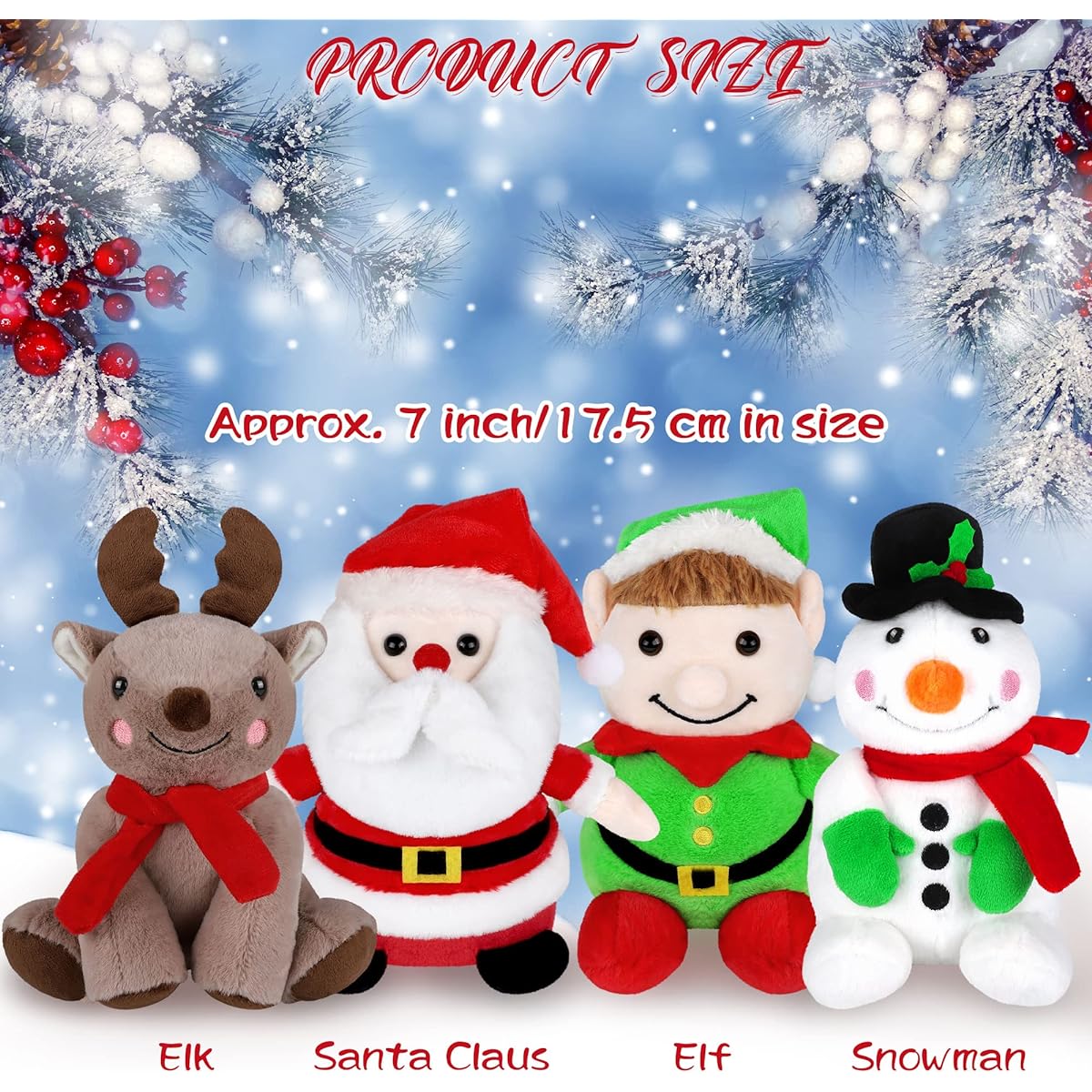 ELCOHO 7 Inch Christmas Plush Toys Set of 4 Christmas Decorations Doll Set Santa Claus Snowman Elk Elf Christmas Party Favors